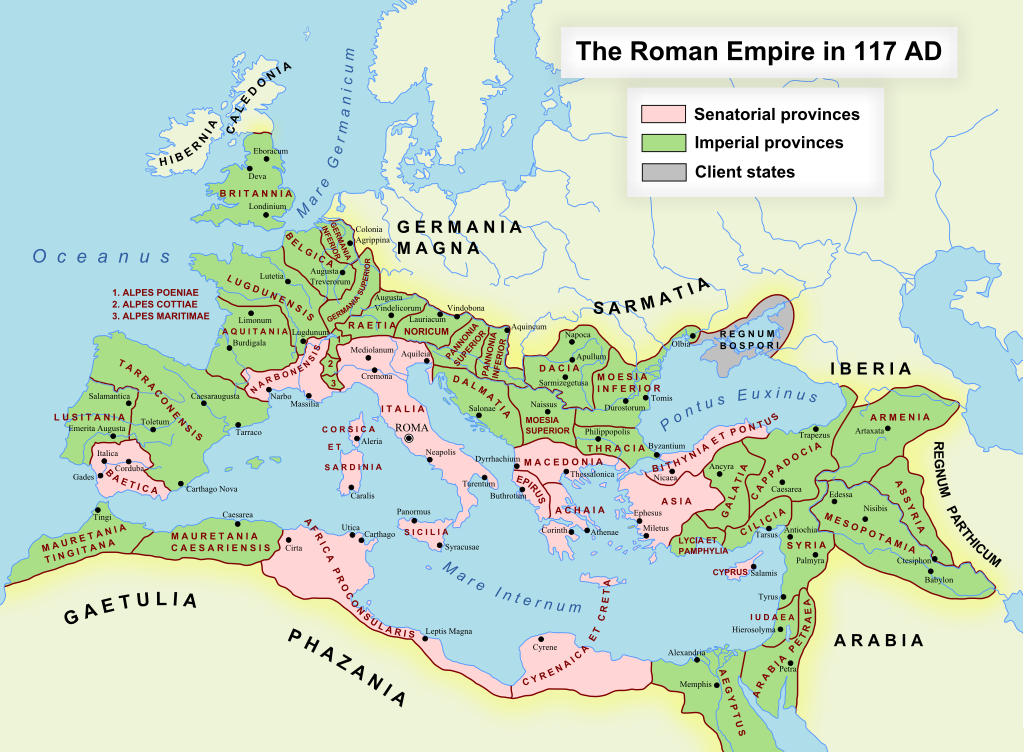 Map of the Roman Empire after 117 AD.